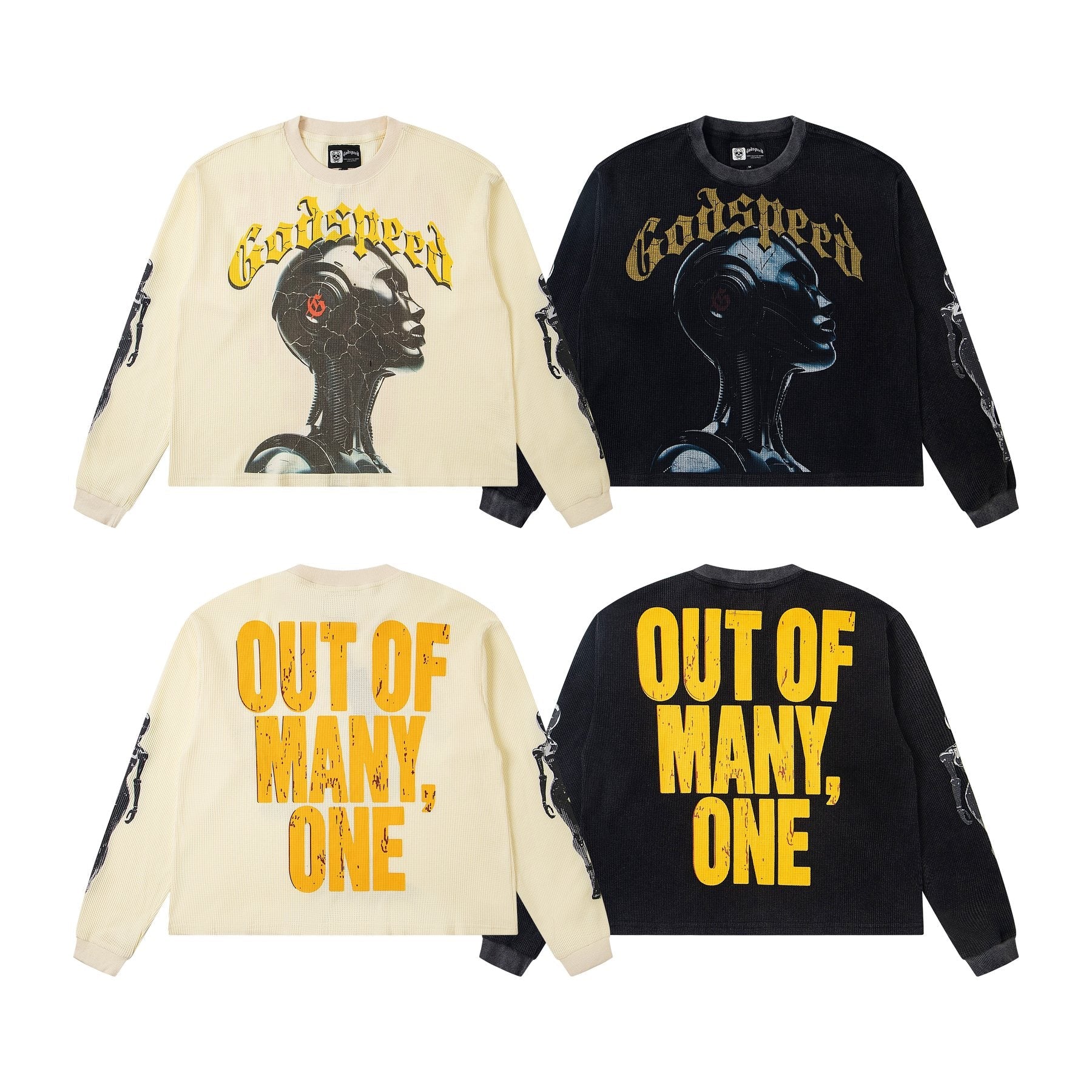 Godspeed Out of Many One Robot Graphic Long-Sleeve T-Shirt — comparison