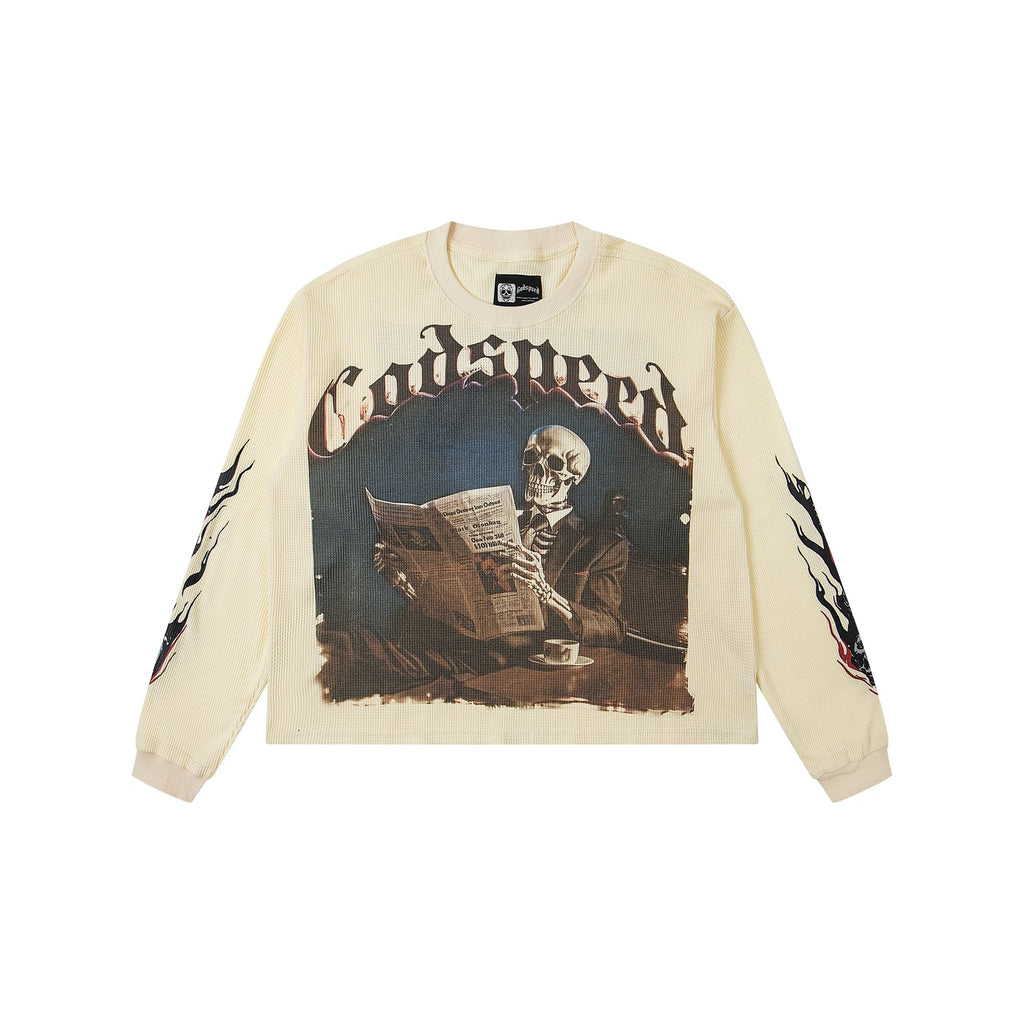 Godspeed Newspaper Skull Graphic Long-Sleeve T-Shirt — hero