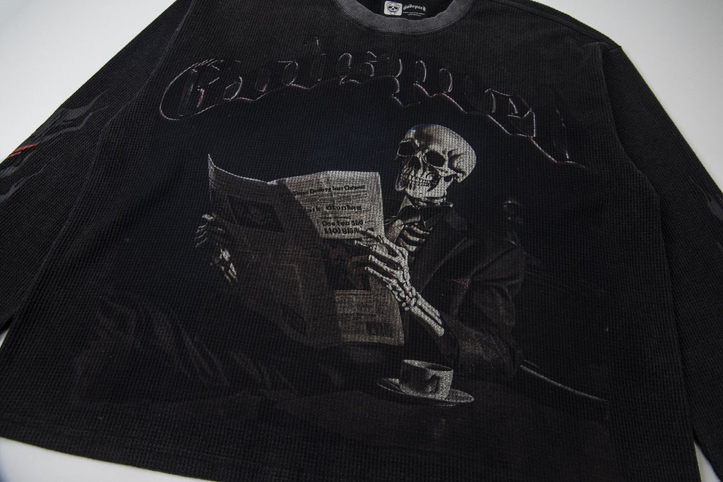 Godspeed Newspaper Skull Graphic Long-Sleeve T-Shirt — detail