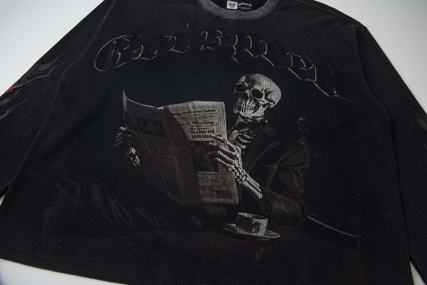 Godspeed Newspaper Skull Graphic Long-Sleeve T-Shirt — detail