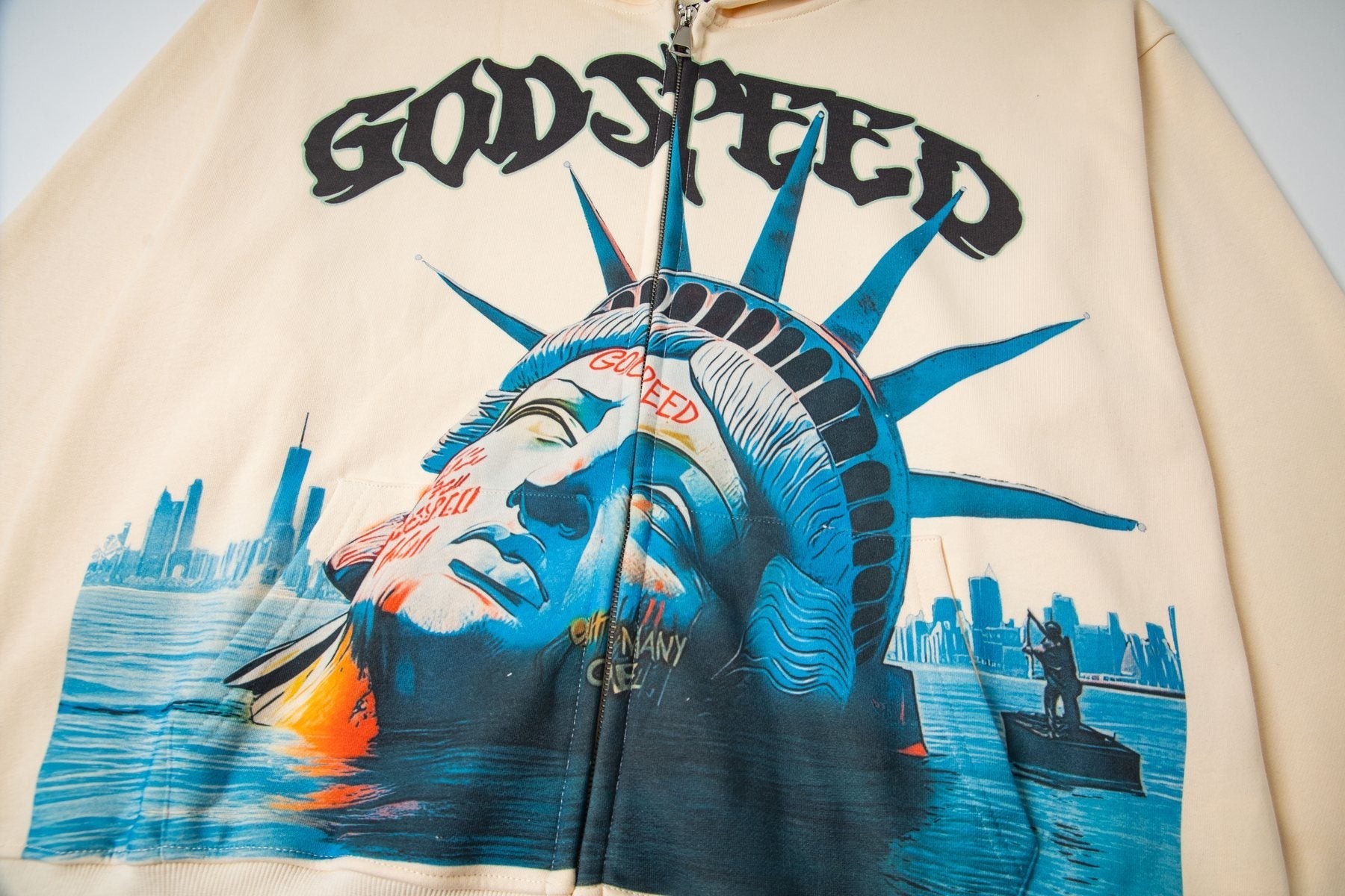 Godspeed Statue of Liberty Sun-Eye Zip Hoodie — detail