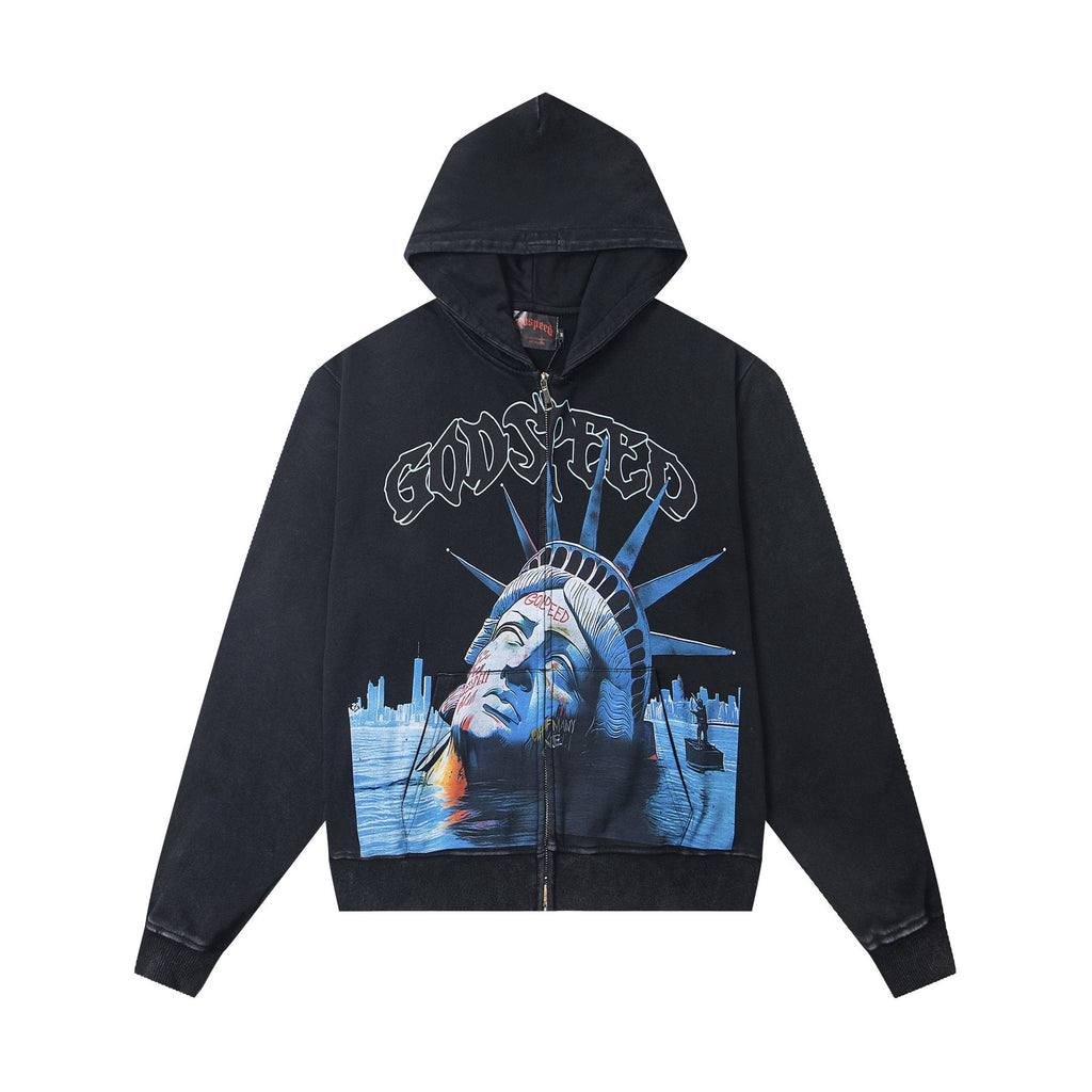 Godspeed Statue of Liberty Sun-Eye Zip Hoodie — front