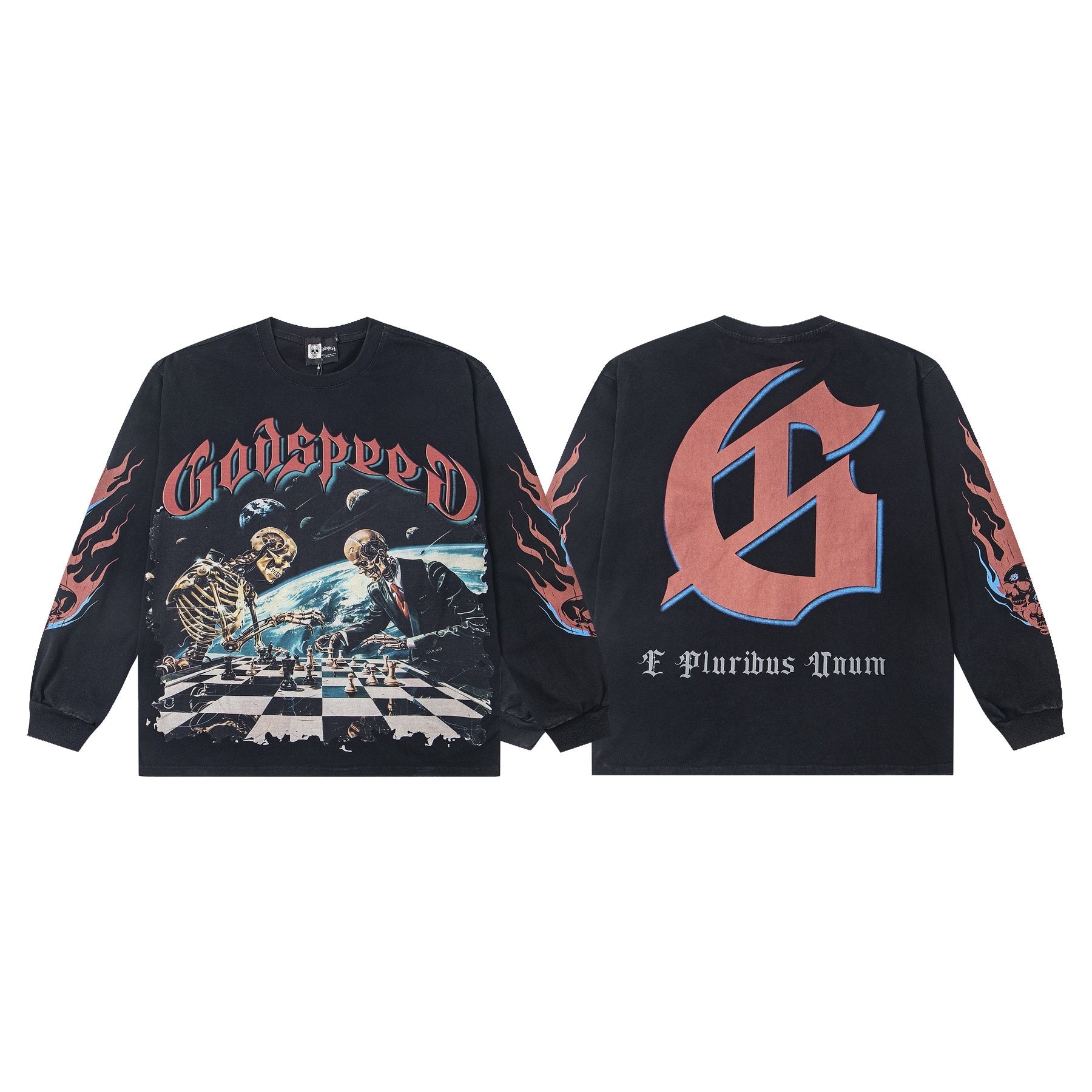 Godspeed Skeleton Chess Graphic Long-Sleeve T-Shirt — comparison