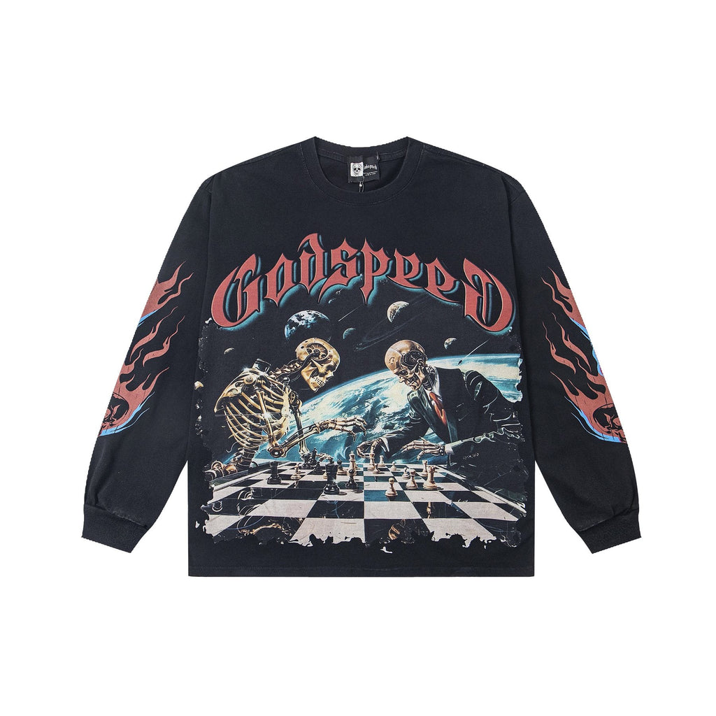 Godspeed Skeleton Chess Graphic Long-Sleeve T-Shirt — front