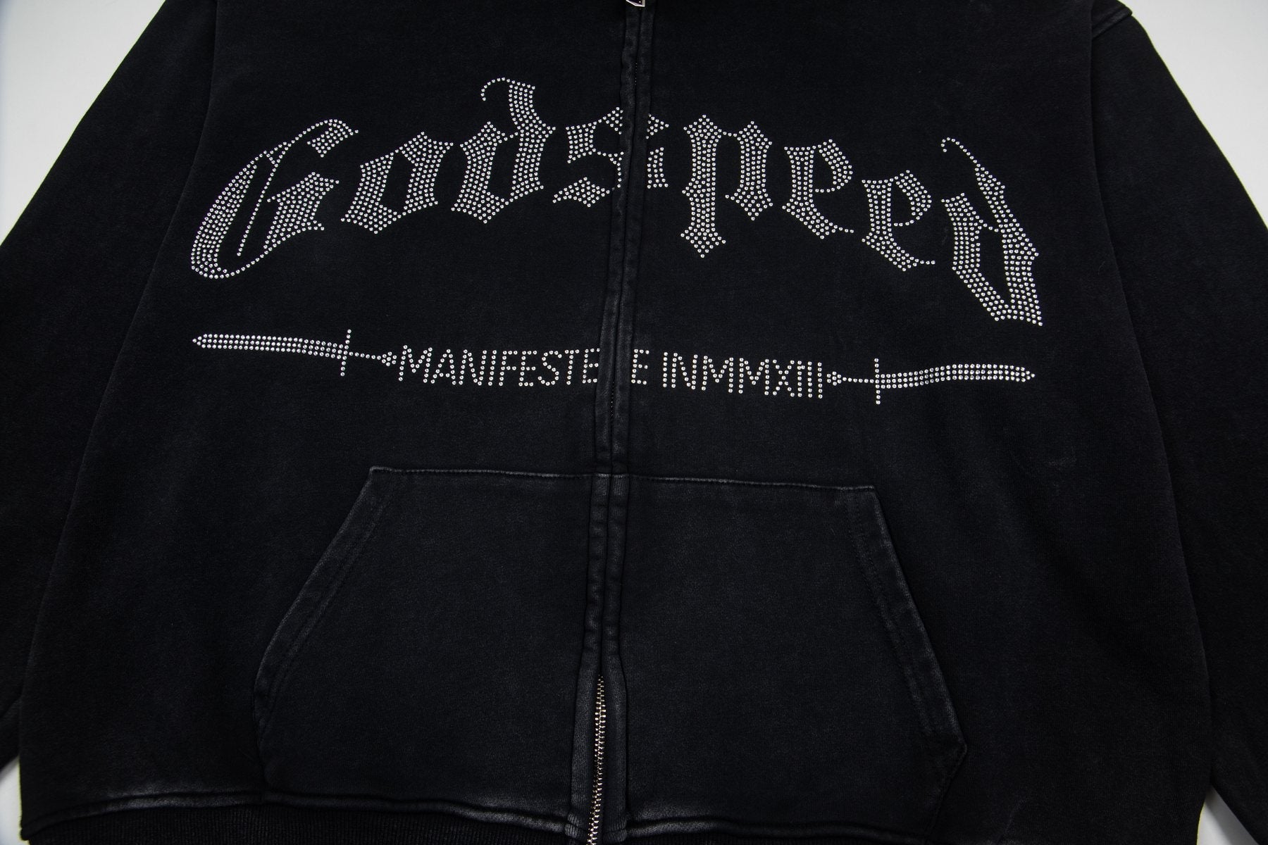 Godspeed Washed Gothic Graphic Full-Zip Hoodie — front