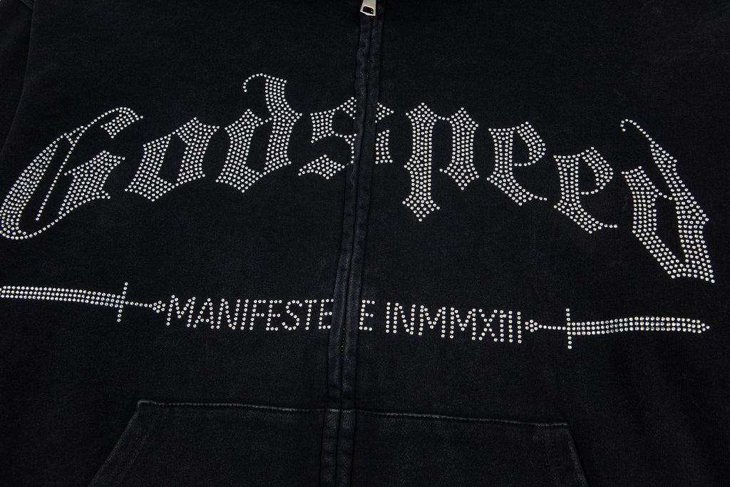 Godspeed Washed Gothic Graphic Full-Zip Hoodie — detail