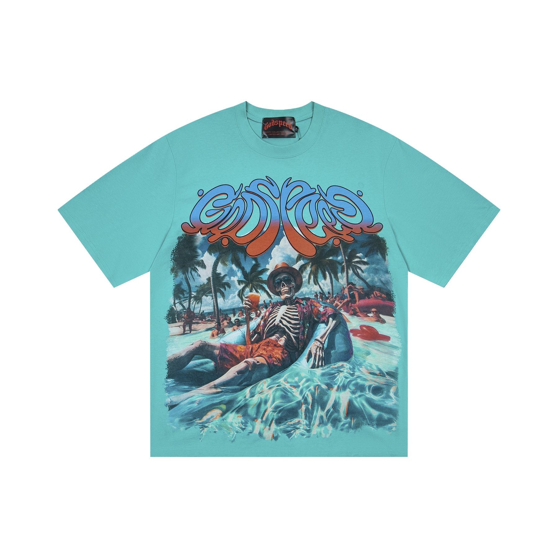 Godspeed Beach Skeleton Graphic T-Shirt — front
