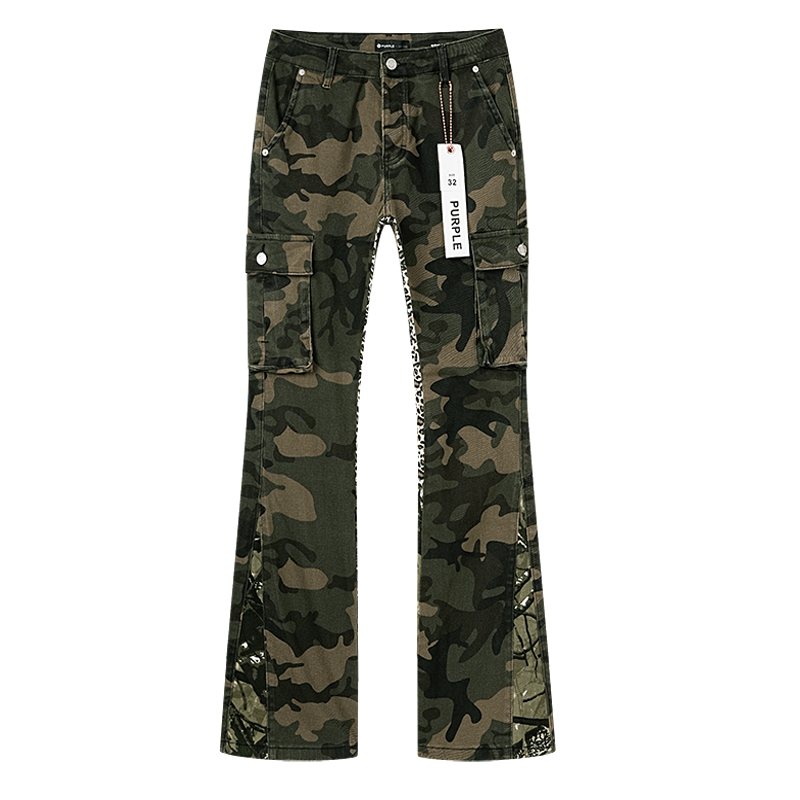 Purple Brand Green Camo Cargo Pants — front