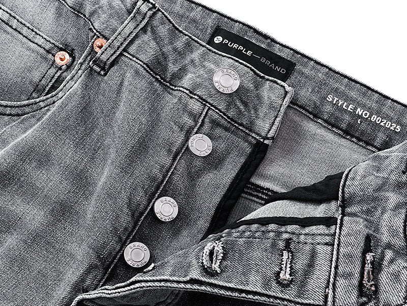 Purple Brand Washed Gray Distressed Flared Jeans — detail