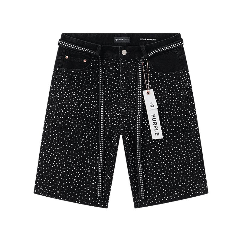 Purple Brand Rhinestone Denim Shorts — hero