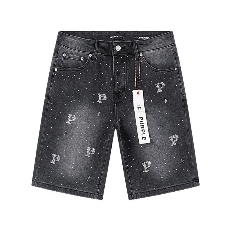Purple Brand Rhinestone Washed Denim Shorts — hero