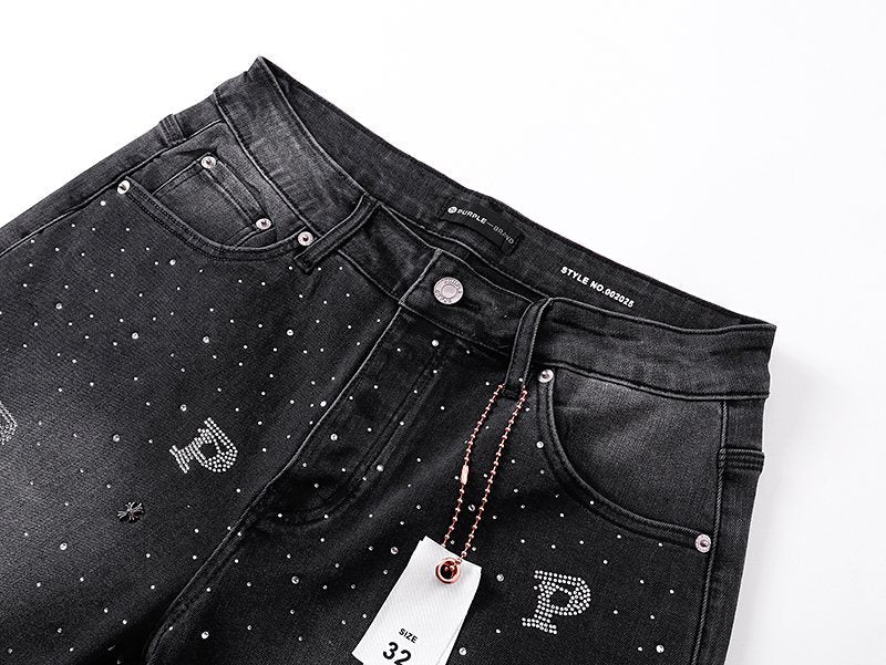Purple Brand Rhinestone Washed Denim Shorts — detail