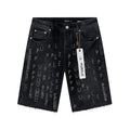 Purple Brand Black Rhinestone Graphic Denim Shorts — hero