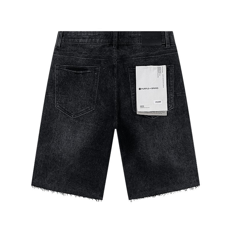 Purple Brand Black Rhinestone Graphic Denim Shorts — back