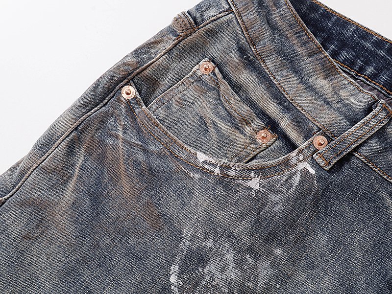 Purple Brand Gray Distressed Paint-Splatter Jeans — detail