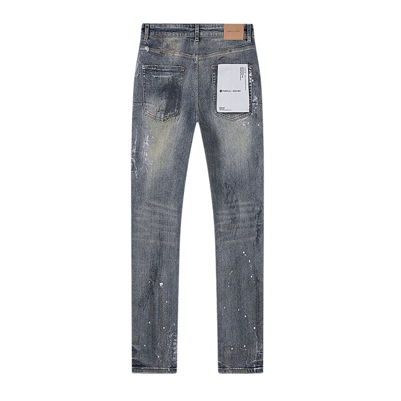 Purple Brand Gray Distressed Paint-Splatter Jeans — back