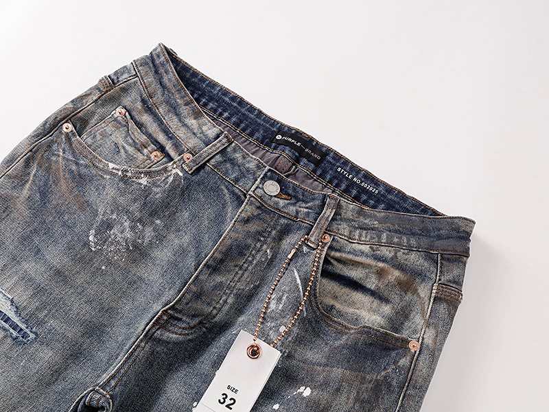 Purple Brand Gray Distressed Paint-Splatter Jeans — detail