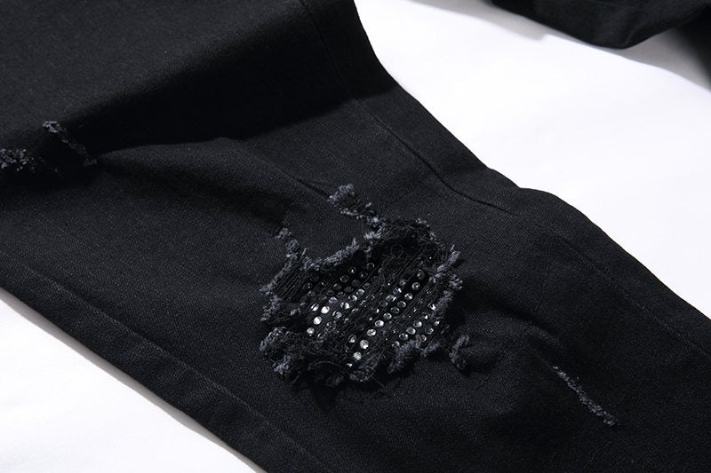AMIRI Black Distressed Moto Panel Jeans — detail