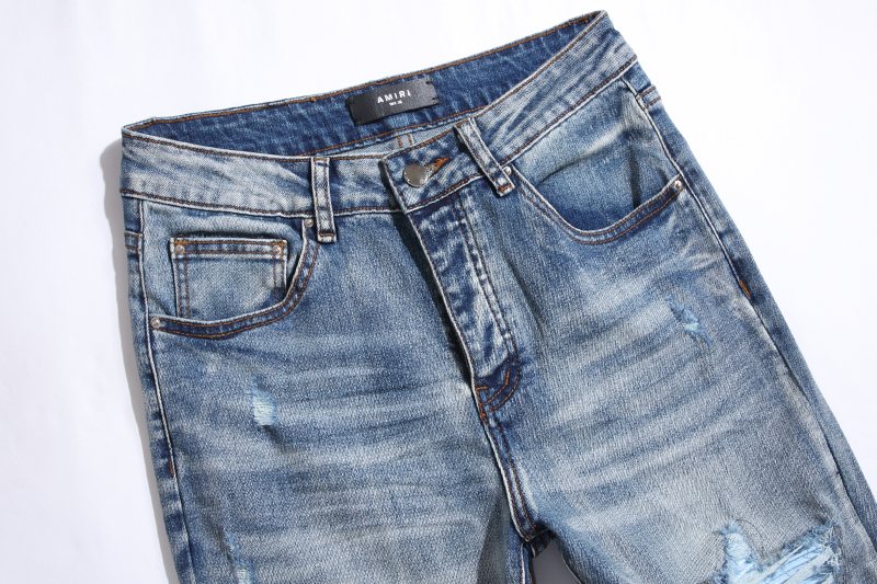 Amiri Light Blue Distressed Denim Jeans — detail