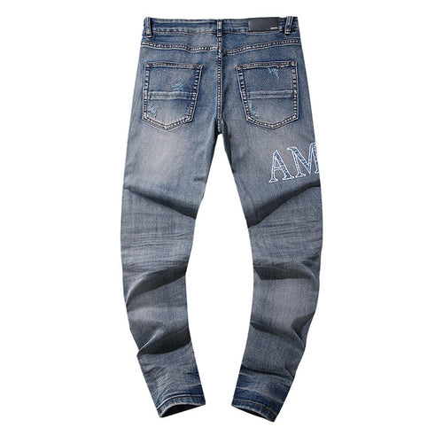 AMIRI Blue Washed Embroidered Jeans — back