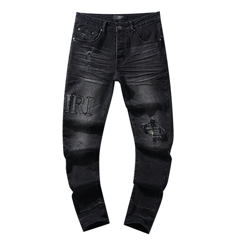 AMIRI Rhinestone Washed Denim Jeans — front