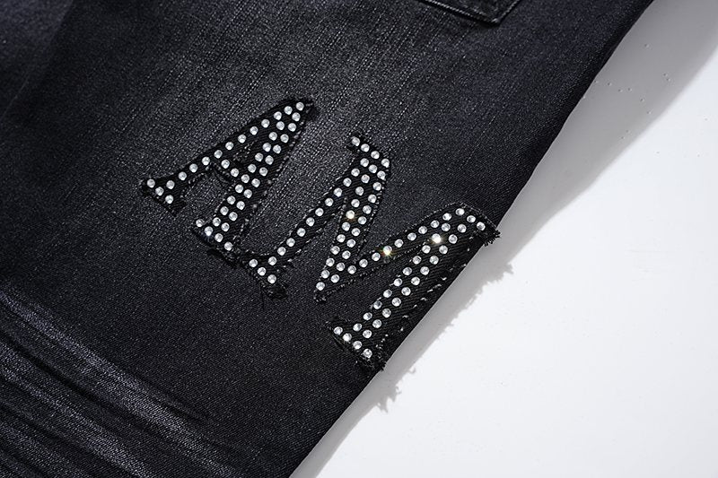 AMIRI Rhinestone Washed Denim Jeans — detail