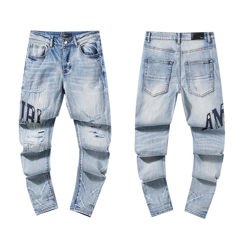 AMIRI Light Blue Distressed Paneled Jeans — hero