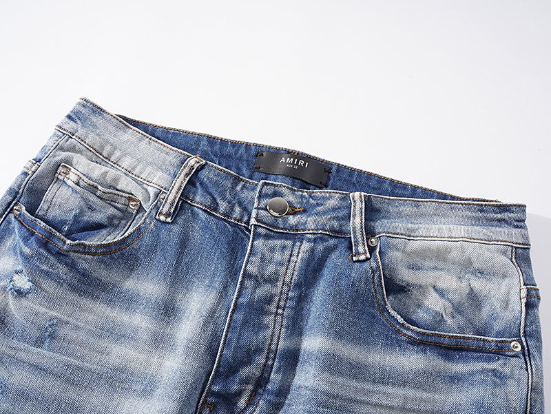 AMIRI Light Blue Distressed Ripped Knee Jeans — detail