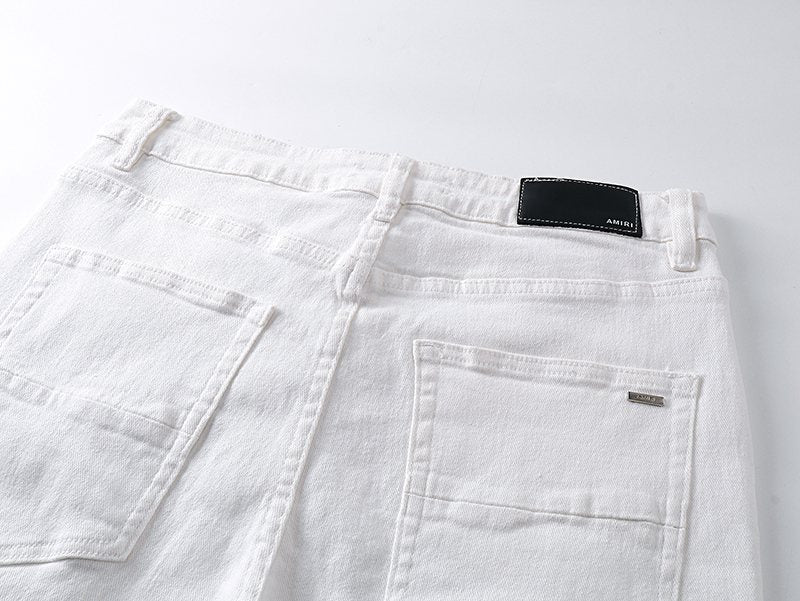 AMIRI White Distressed Moto Jeans — detail