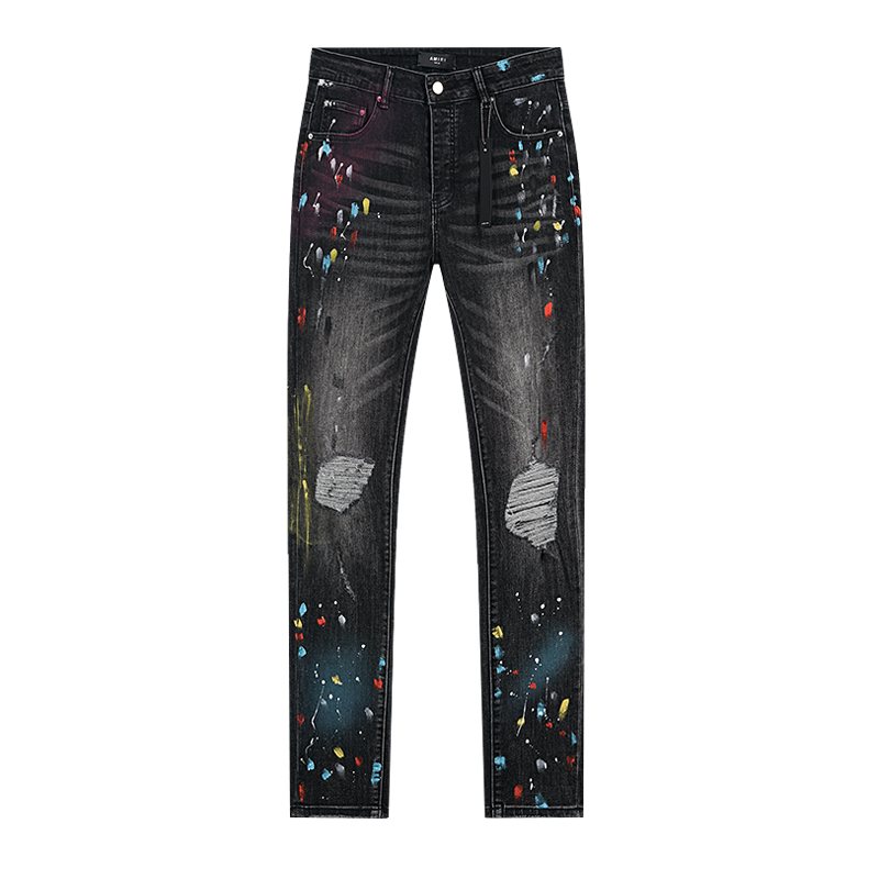 AMIRI Paint Splatter Distressed Black Jeans — hero