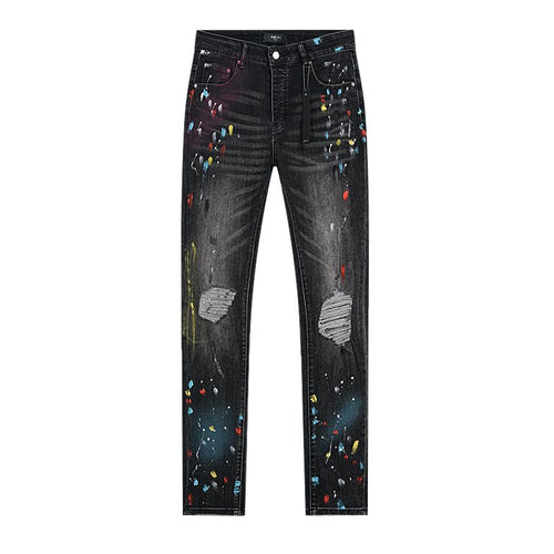AMIRI Paint Splatter Distressed Black Jeans — hero