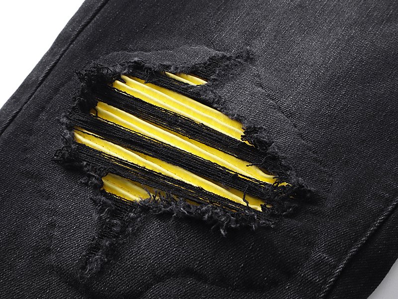 AMIRI Yellow-Backed Distressed Black Jeans — detail