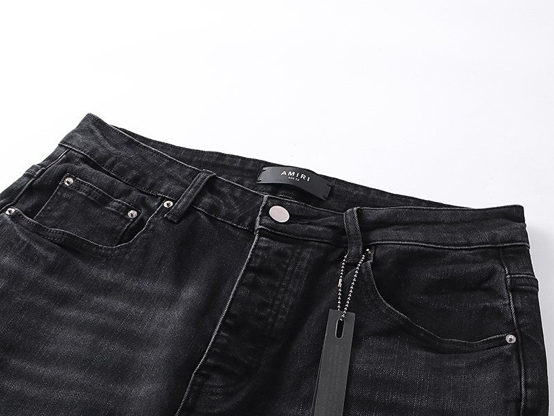 AMIRI Yellow-Backed Distressed Black Jeans — detail
