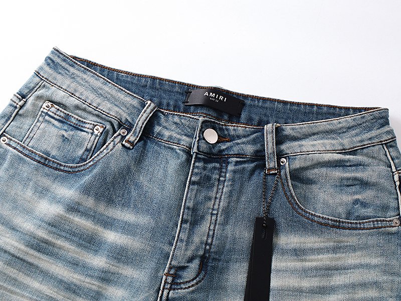 AMIRI Turquoise Embroidered Light Blue Jeans — detail