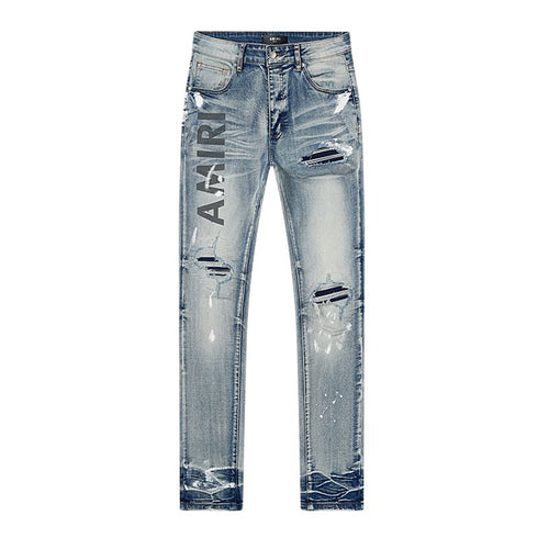 AMIRI Distressed Light Blue Jeans — front