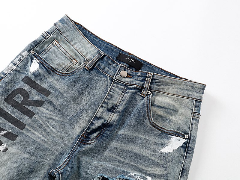 AMIRI Distressed Light Blue Jeans — detail