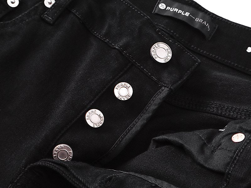 Purple Brand Black Rhinestone Denim Shorts — detail