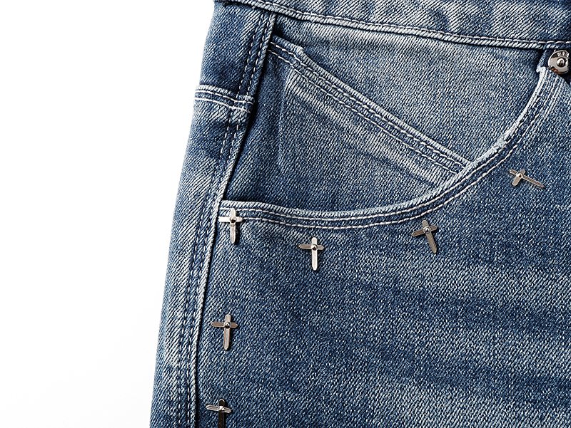 R+A Studded Distressed Blue Jeans — detail
