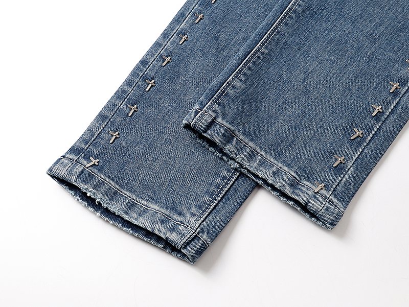 R+A Studded Distressed Blue Jeans — detail