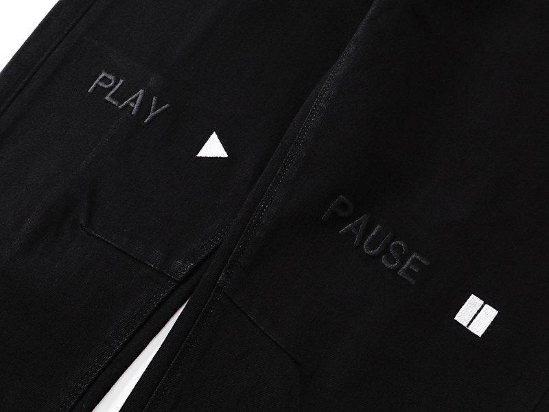 R+A Play/Pause Embroidered Black Jeans — detail