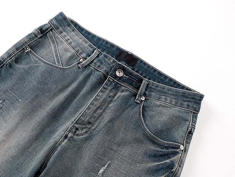 R+A Distressed Blue Embroidered Pocket Jeans — detail