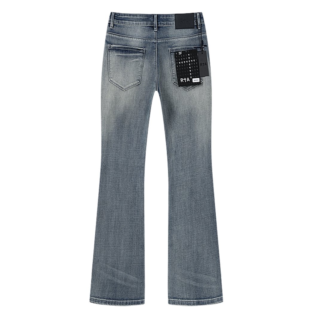 R+A Washed Blue Flared Jeans — back