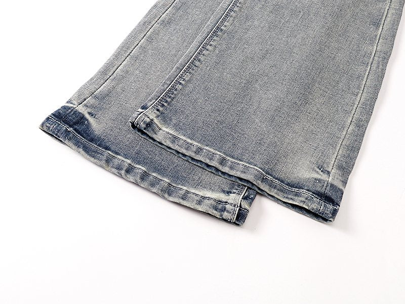 R+A Light Blue Embroidered Flared Jeans — detail