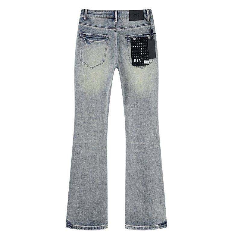 R+A Light Blue Embroidered Flared Jeans — back