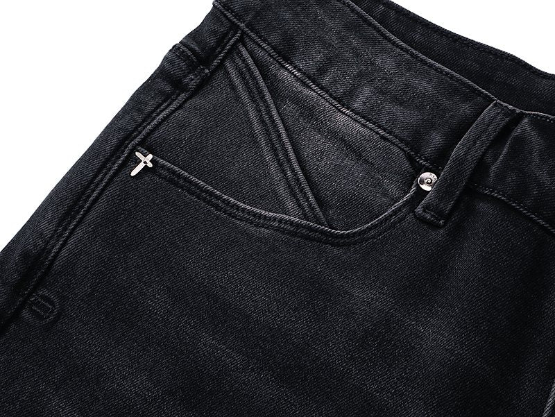 R+A Black Distressed Washed Jeans — detail