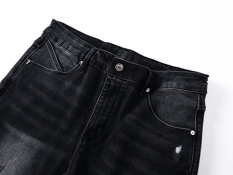R+A Black Distressed Washed Jeans — detail