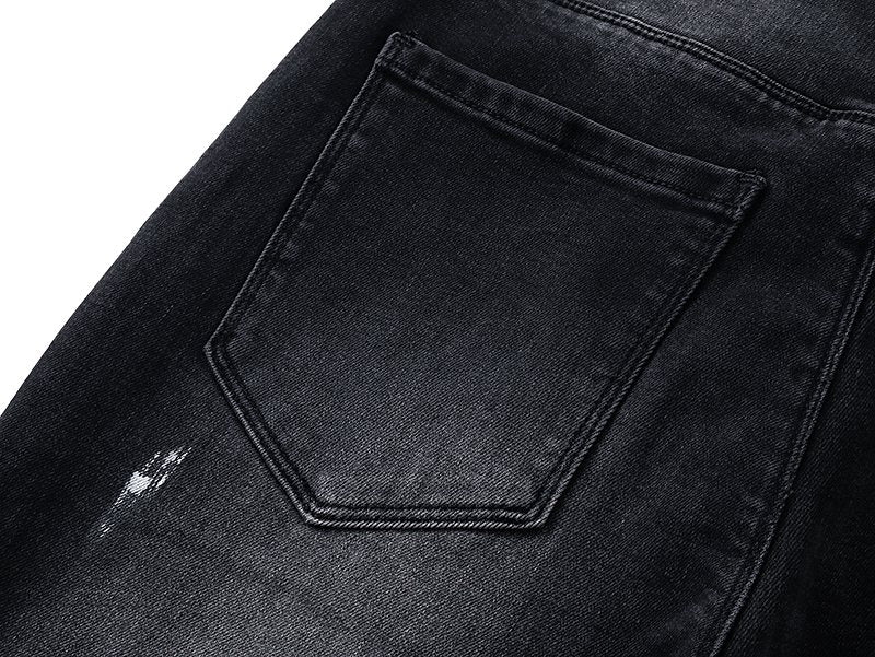 R+A Black Distressed Washed Jeans — detail