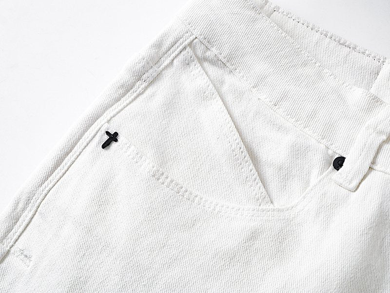 R+A White Cross Graphic Jeans — detail