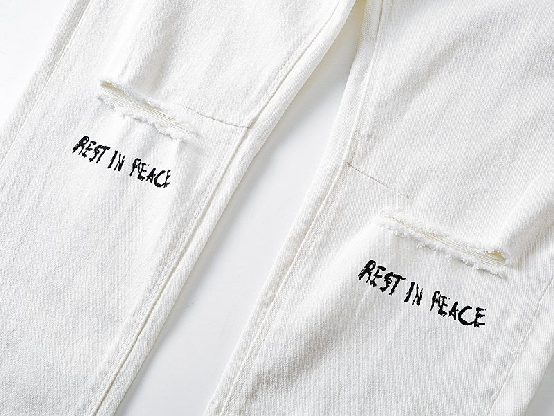 R+A White Cross Graphic Jeans — detail