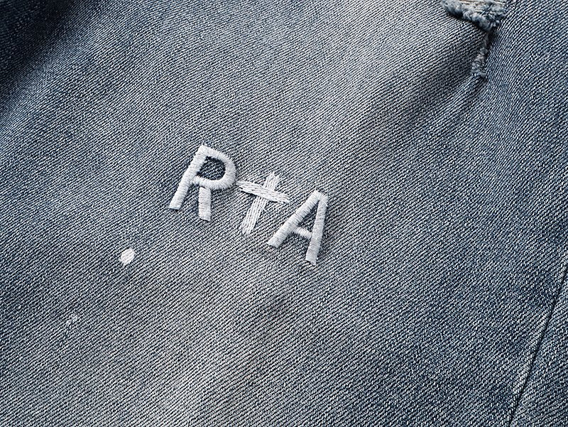 R+A Light Blue Distressed Paint Speckle Jeans — detail